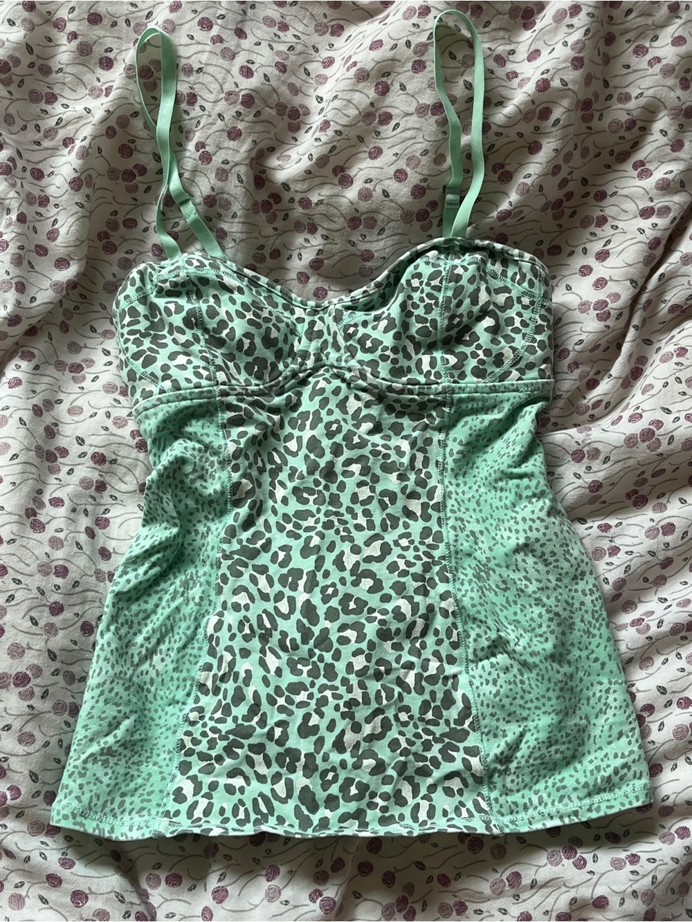 y2k teal leopard print cami top